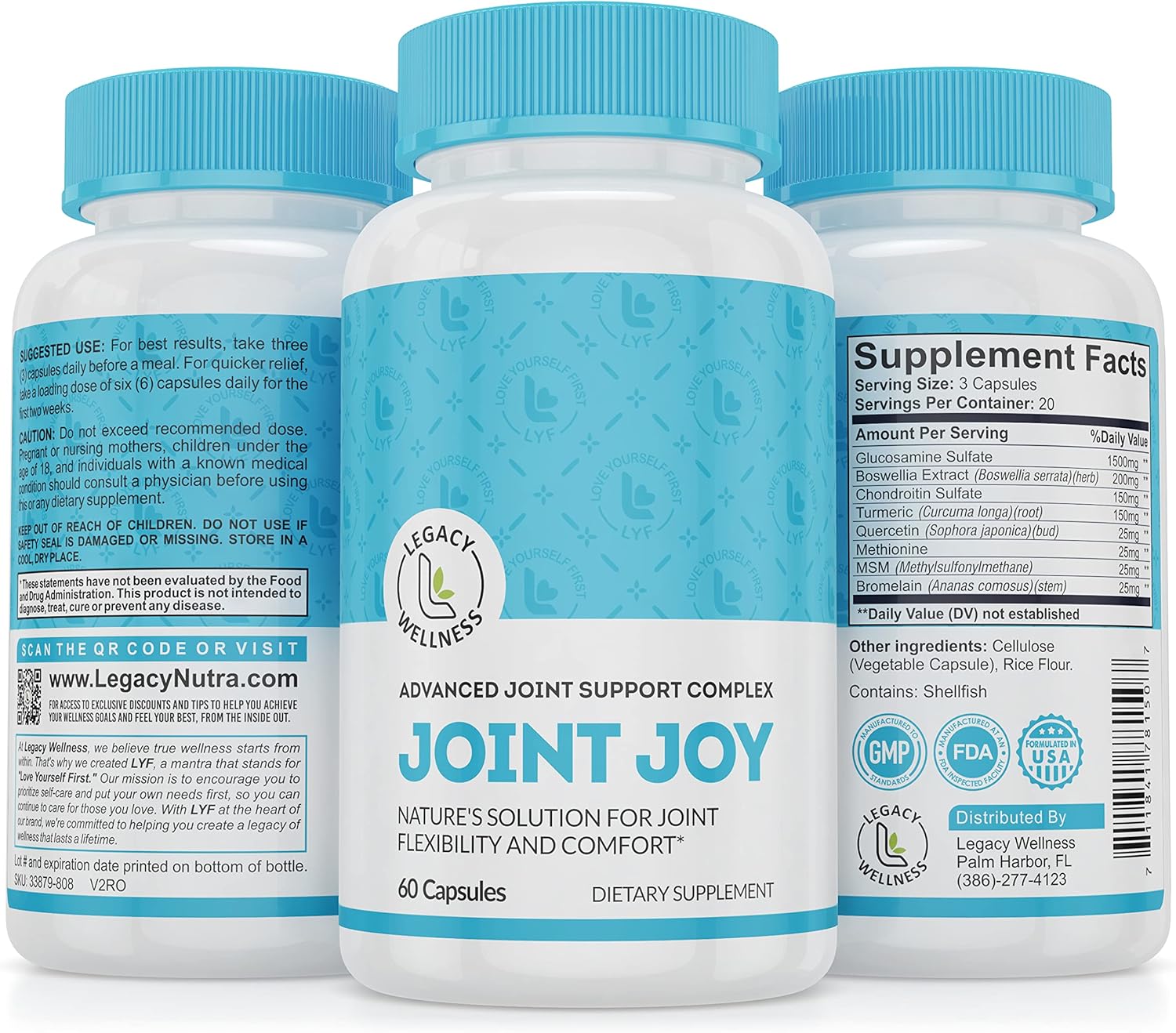Joint Joy Advanced Joint Support Supplement with Glucosamine, Chondroitin, Boswellia, Turmeric, MSM, Quercetin - Capsules for Cartilage Health, Mobility & Flexibility by LegacyNutra Legacy Wellness