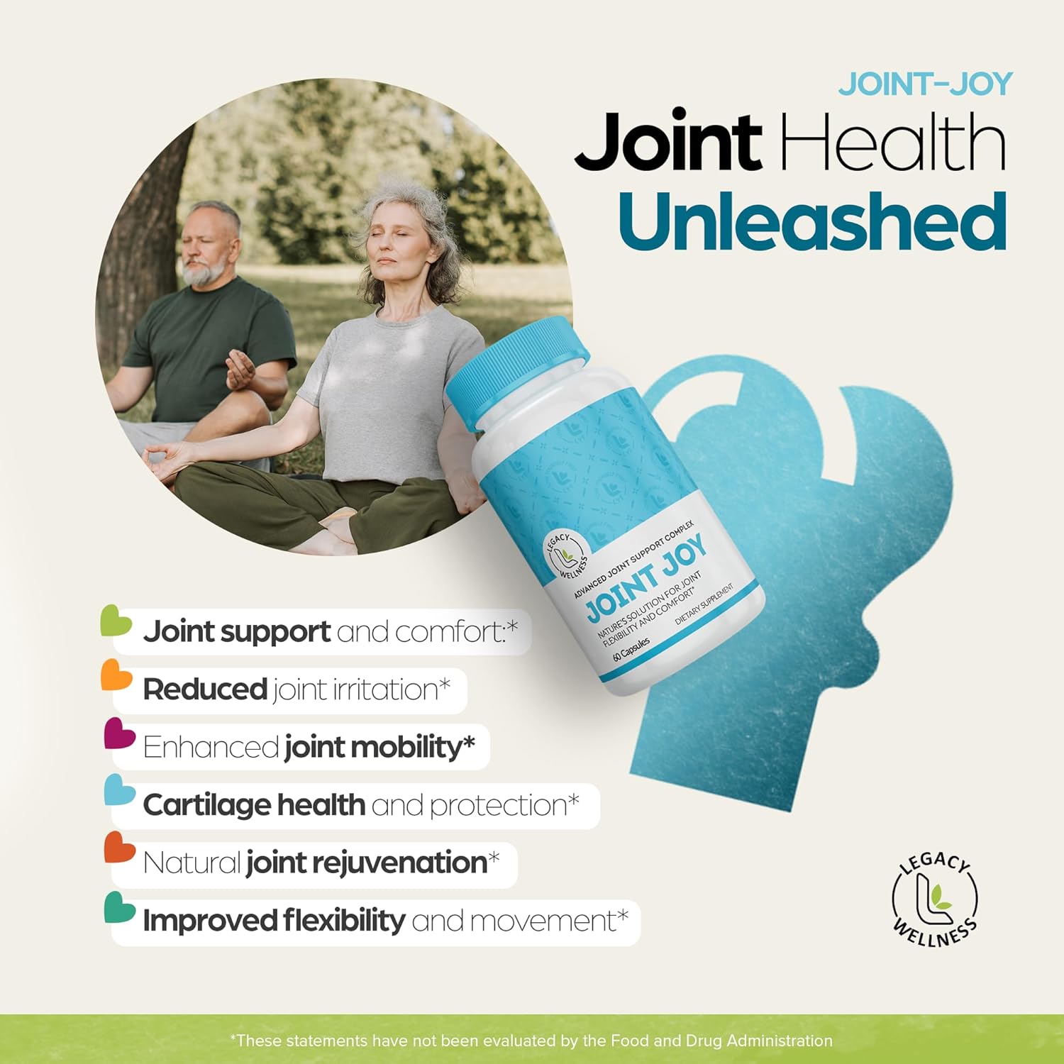 Joint Joy Advanced Joint Support Supplement with Glucosamine, Chondroitin, Boswellia, Turmeric, MSM, Quercetin - Capsules for Cartilage Health, Mobility & Flexibility by LegacyNutra Legacy Wellness