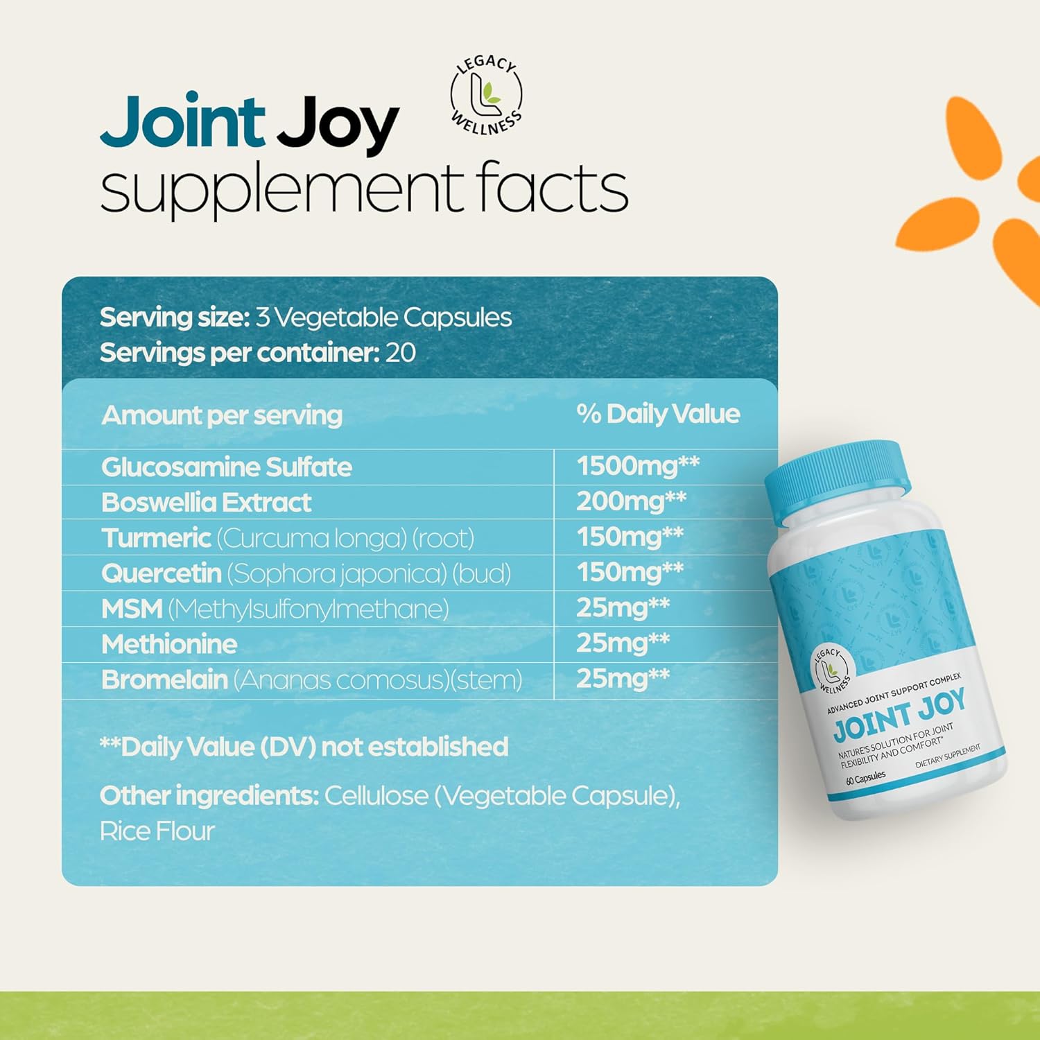 Joint Joy Advanced Joint Support Supplement with Glucosamine, Chondroitin, Boswellia, Turmeric, MSM, Quercetin - Capsules for Cartilage Health, Mobility & Flexibility by LegacyNutra Legacy Wellness