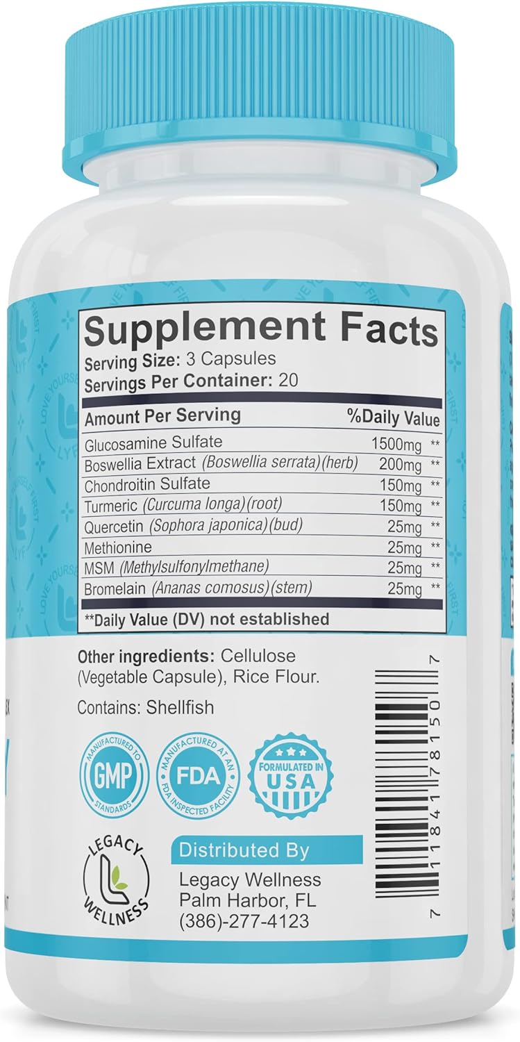 Joint Joy Advanced Joint Support Supplement with Glucosamine, Chondroitin, Boswellia, Turmeric, MSM, Quercetin - Capsules for Cartilage Health, Mobility & Flexibility by LegacyNutra Legacy Wellness