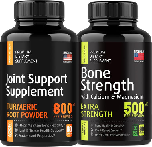 Joint & Knee Support Supplement with Turmeric, Glucosamine, Chondroitin, MSM, and Calcium - Bone and Joint Fortification for Bone Strength - 60pcs of 800mg and 90pcs of 500mg Bone Health Supplements