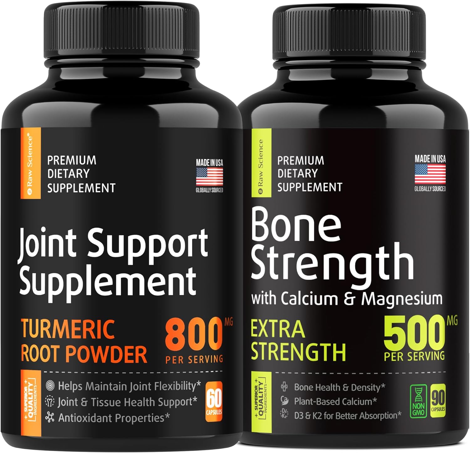 Joint & Knee Support Supplement with Turmeric, Glucosamine, Chondroitin, MSM, and Calcium - Bone and Joint Fortification for Bone Strength - 60pcs of 800mg and 90pcs of 500mg Bone Health Supplements