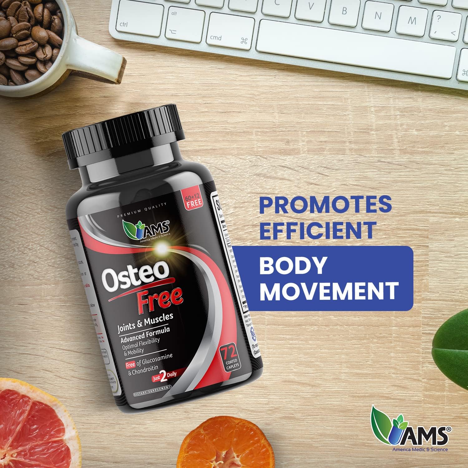 Joint Supplement for Men and Women with Turmeric, Boswellia, MSM, Vitamin D3, & Calcium - America Medic & Science Osteo Free (72 caplets)