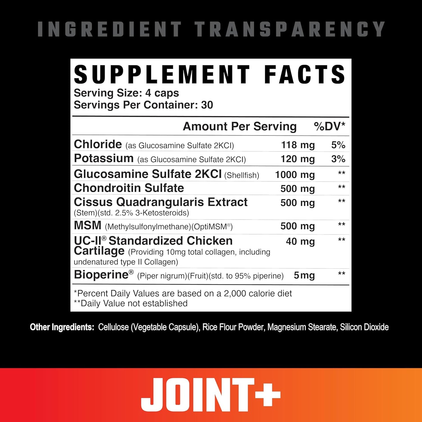 Joint+ Supplement with UC-II Collagen, MSM, Glucosamine, and Bioperine for Joint Health Support