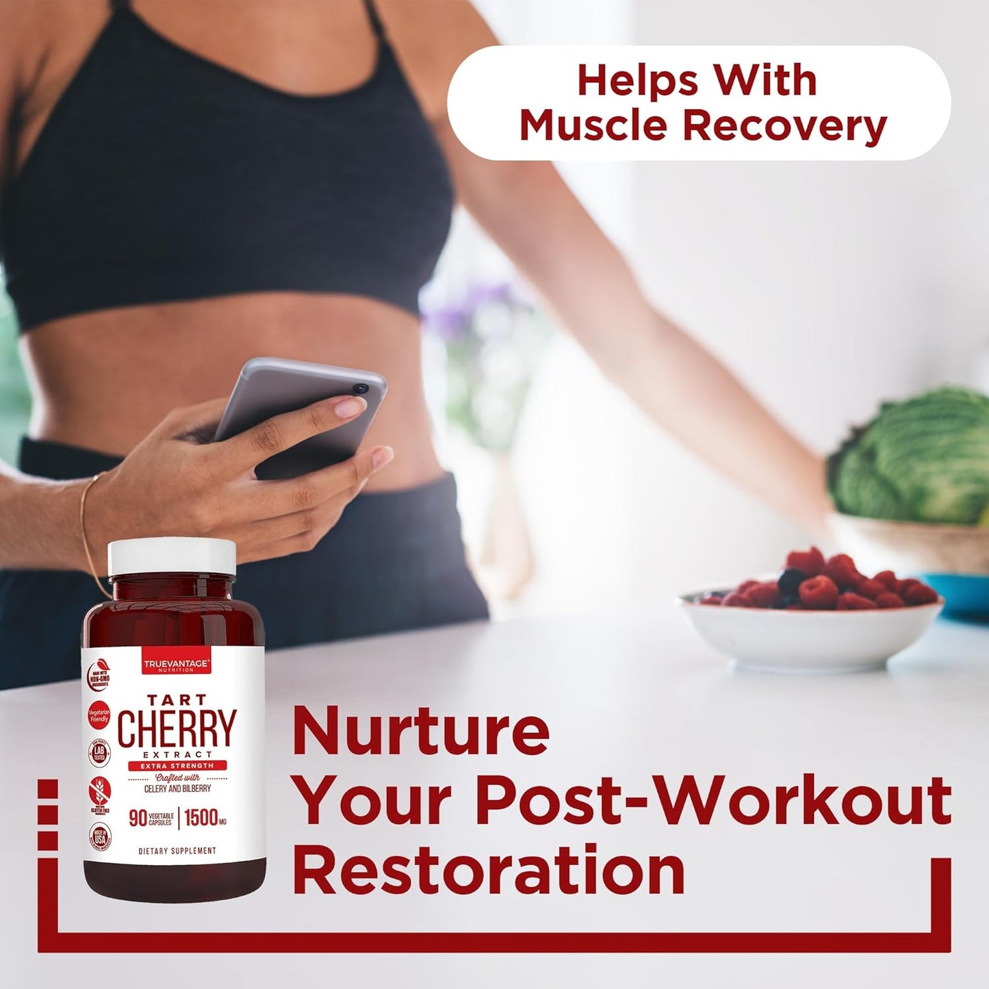 Joint Support and Muscle Recovery Capsules with Tart Cherry, Celery Seed, and Bilberry Extracts - 90 Count - Made in USA