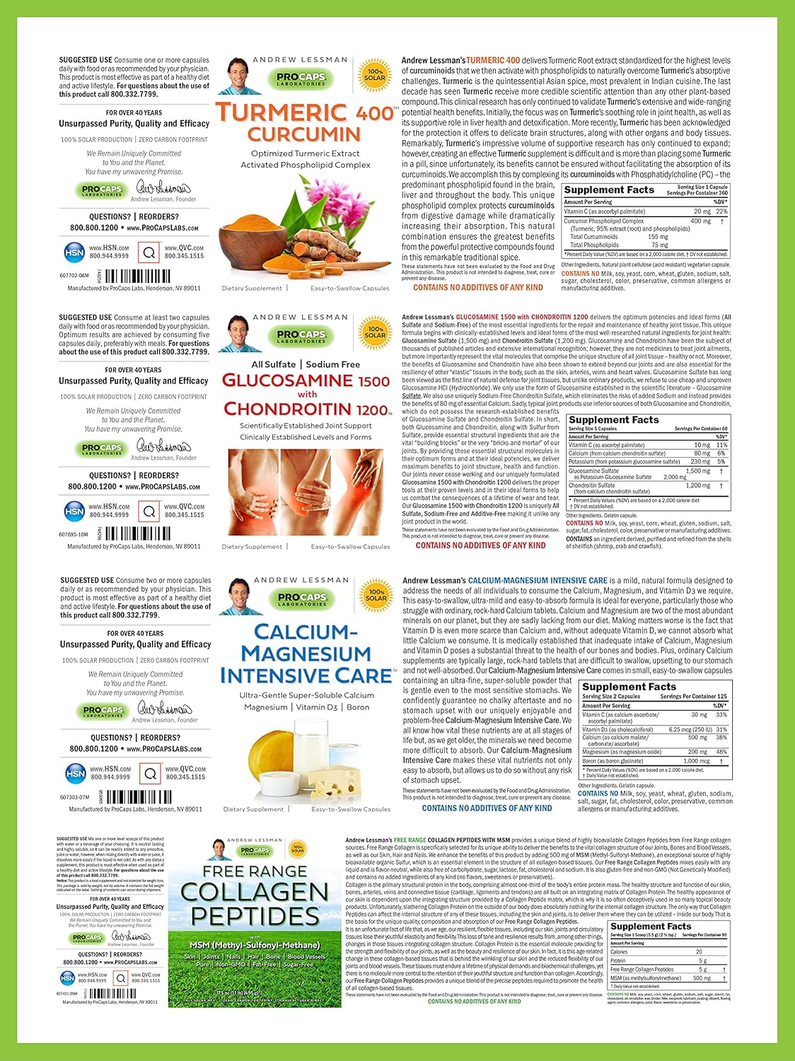 Joint Support Bundle: Glucosamine, Chondroitin, Turmeric, Calcium, Magnesium, Collagen - 240 Capsules Each - Promotes Healthy Joints