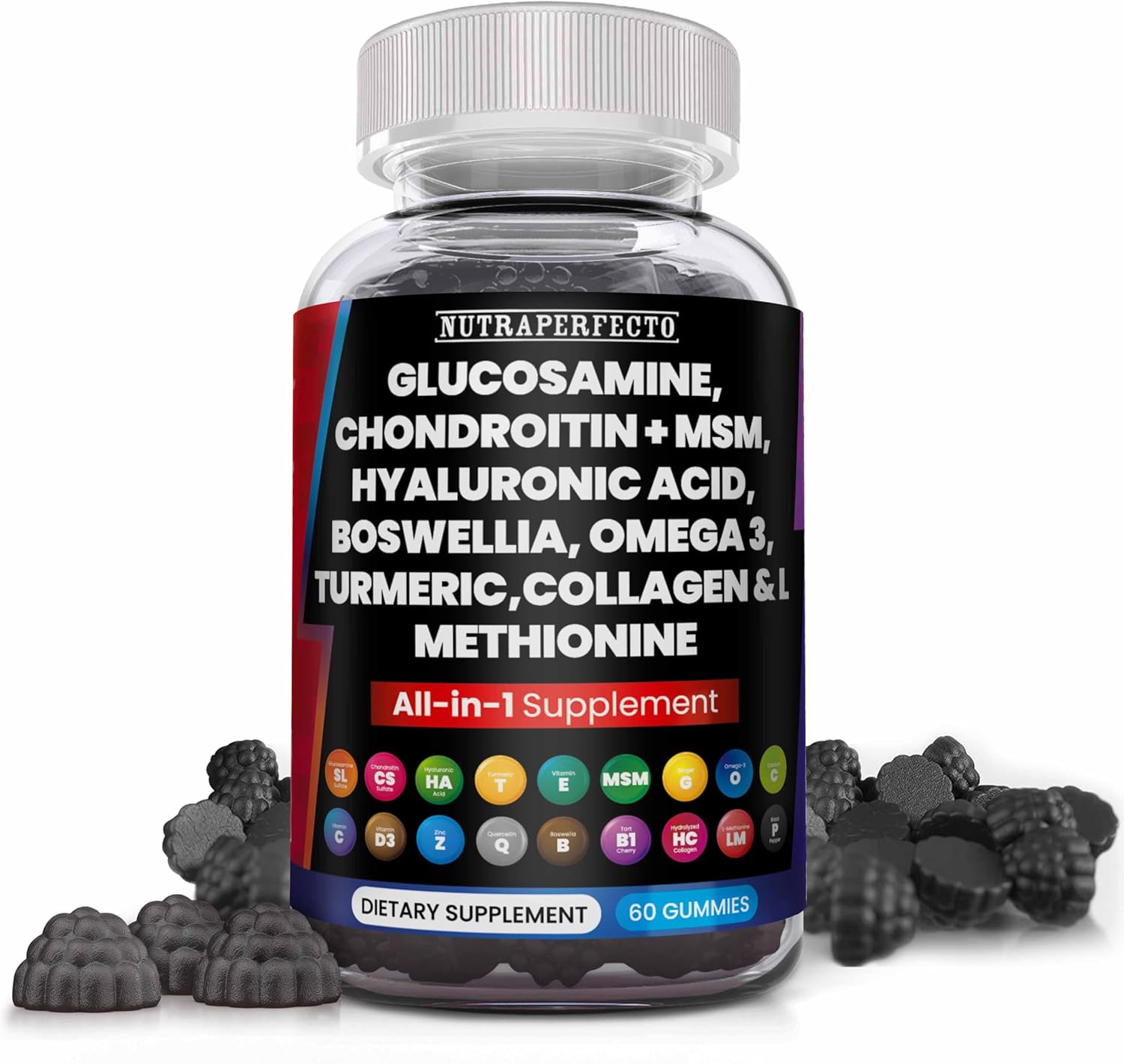 Joint Support Gummies with Glucosamine, Chondroitin, and MSM, Enhanced with Omega 3, Turmeric, Collagen, and More