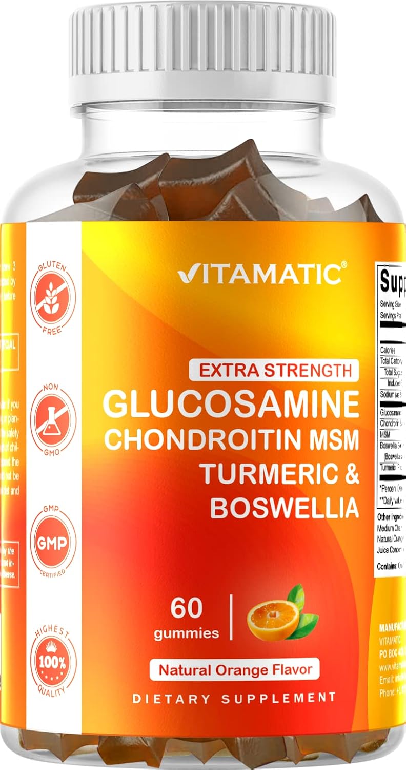 Joint Support Gummies with Glucosamine, Chondroitin, MSM, Turmeric, and Boswellia - 60 Pectin Based Gummies