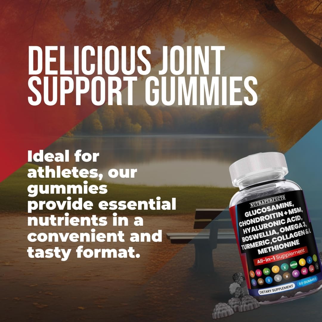 Joint Support Gummies with Glucosamine, Chondroitin, and MSM, Enhanced with Omega 3, Turmeric, Collagen, and More