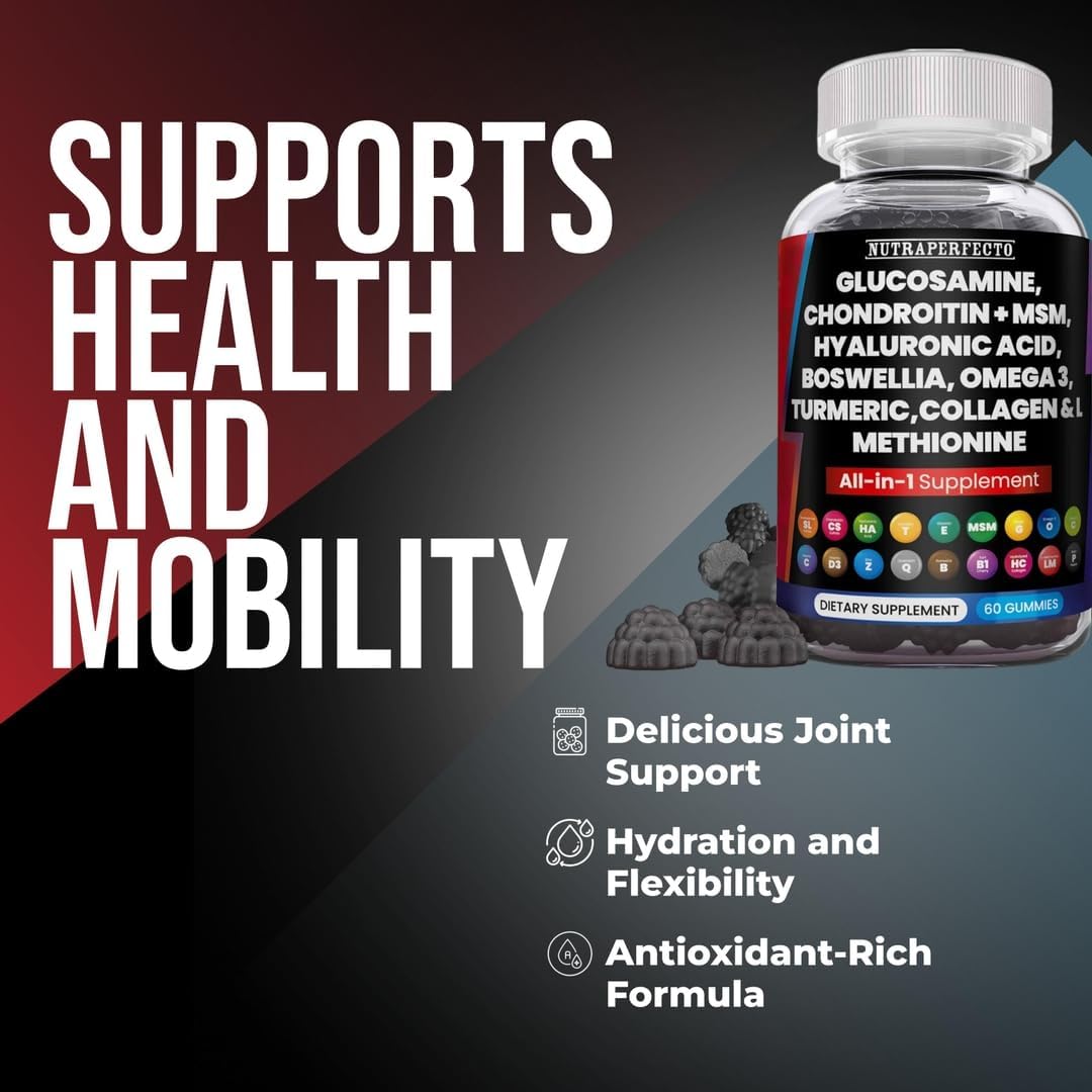 Joint Support Gummies with Glucosamine, Chondroitin, and MSM, Enhanced with Omega 3, Turmeric, Collagen, and More