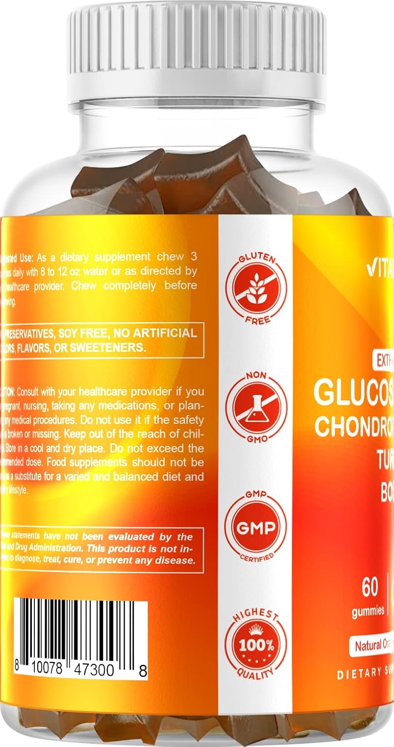 Joint Support Gummies with Glucosamine, Chondroitin, MSM, Turmeric, and Boswellia - 60 Pectin Based Gummies