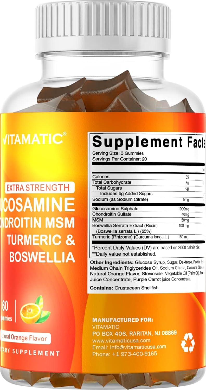 Joint Support Gummies with Glucosamine, Chondroitin, MSM, Turmeric, and Boswellia - 60 Pectin Based Gummies