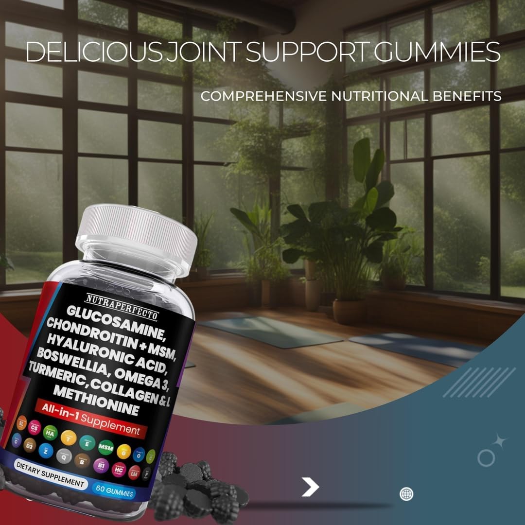 Joint Support Gummies with Glucosamine, Chondroitin, and MSM, Enhanced with Omega 3, Turmeric, Collagen, and More