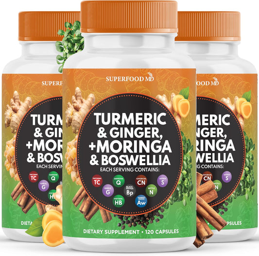 Joint Support Superfood Supplement with Turmeric, Moringa, Ginger, Boswellia, Saffron, and Holy Basil - 360 Count