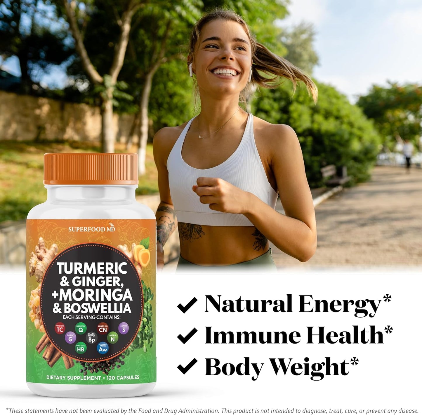 Joint Support Superfood Supplement with Turmeric, Moringa, Ginger, Boswellia, and Saffron - Women and Men - 120 Capsules