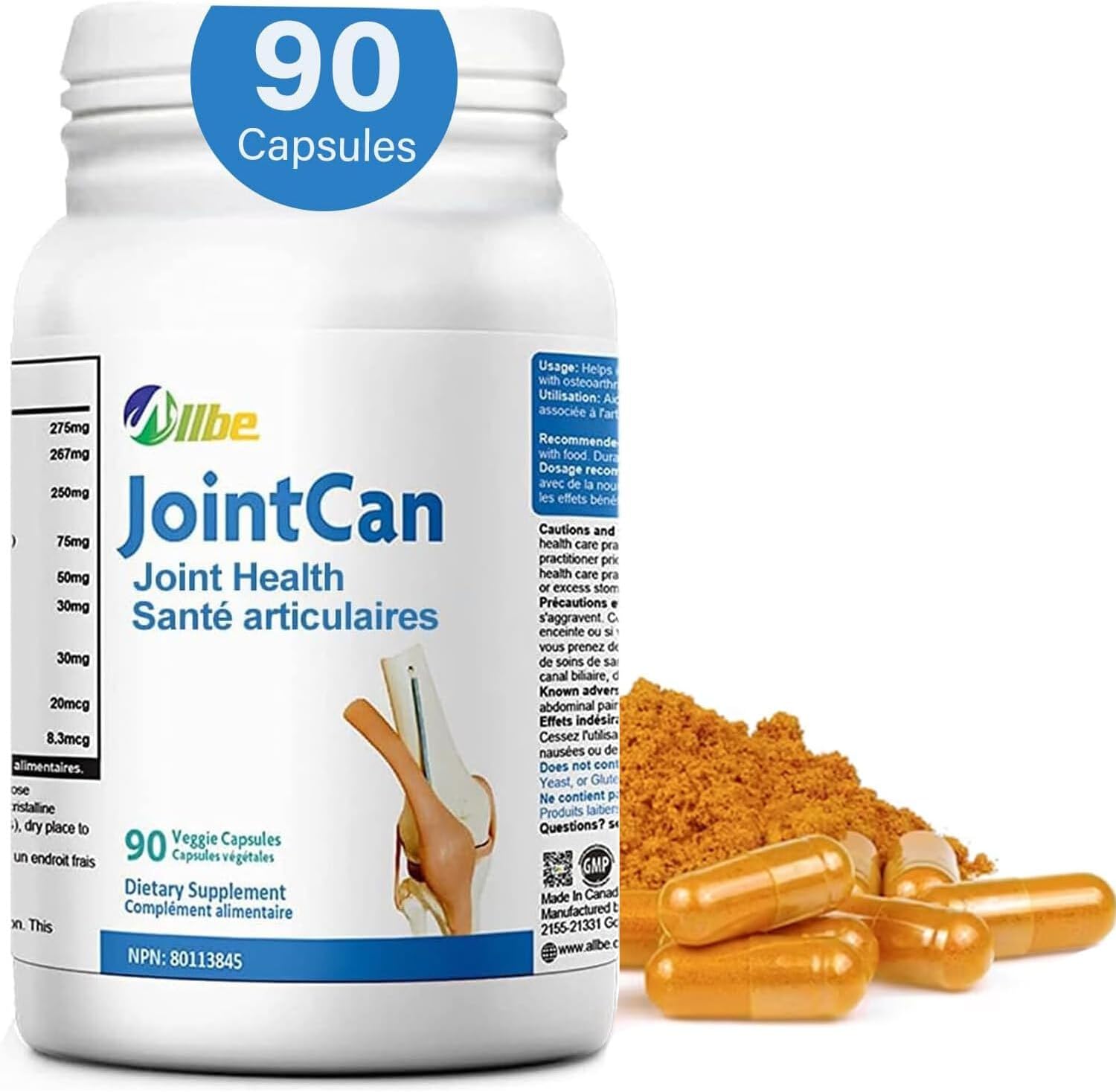 Joint Support Supplement Capsules with Glucosamine, MSM, Boswellia, Curcumin, and Collagen - Pack of 90, 2 Capsules Per Serving.