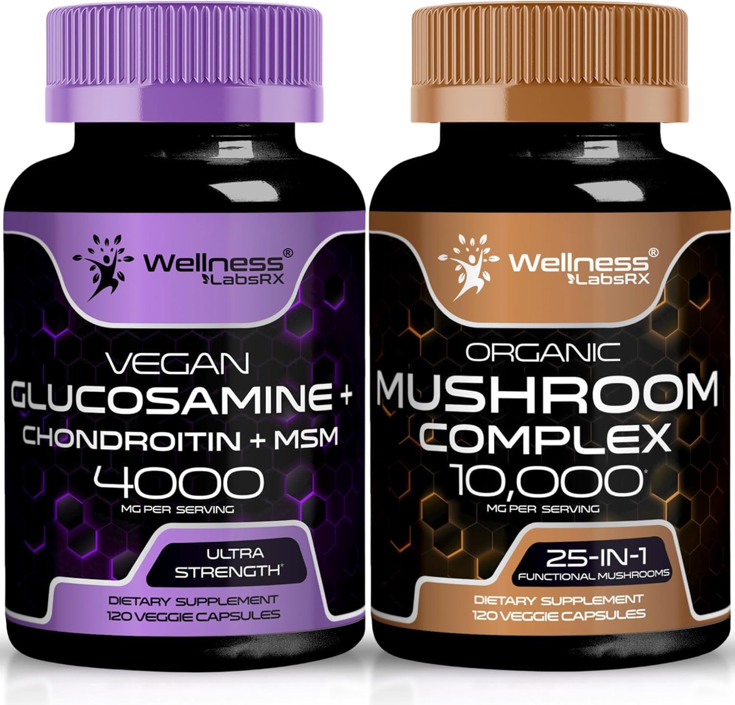 Joint Support Supplement Capsules with Glucosamine, Chondroitin, MSM, and Mushroom Extracts by WELLNESS LABSRX
