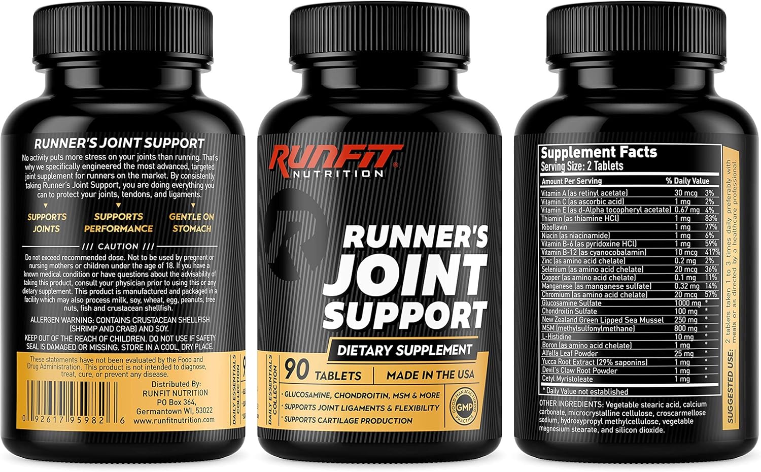 Joint Support Supplement for Runners - Contains Glucosamine, Chondroitin, MSM - Helps Reduce Knee & Joint Discomfort - 90 Tablets