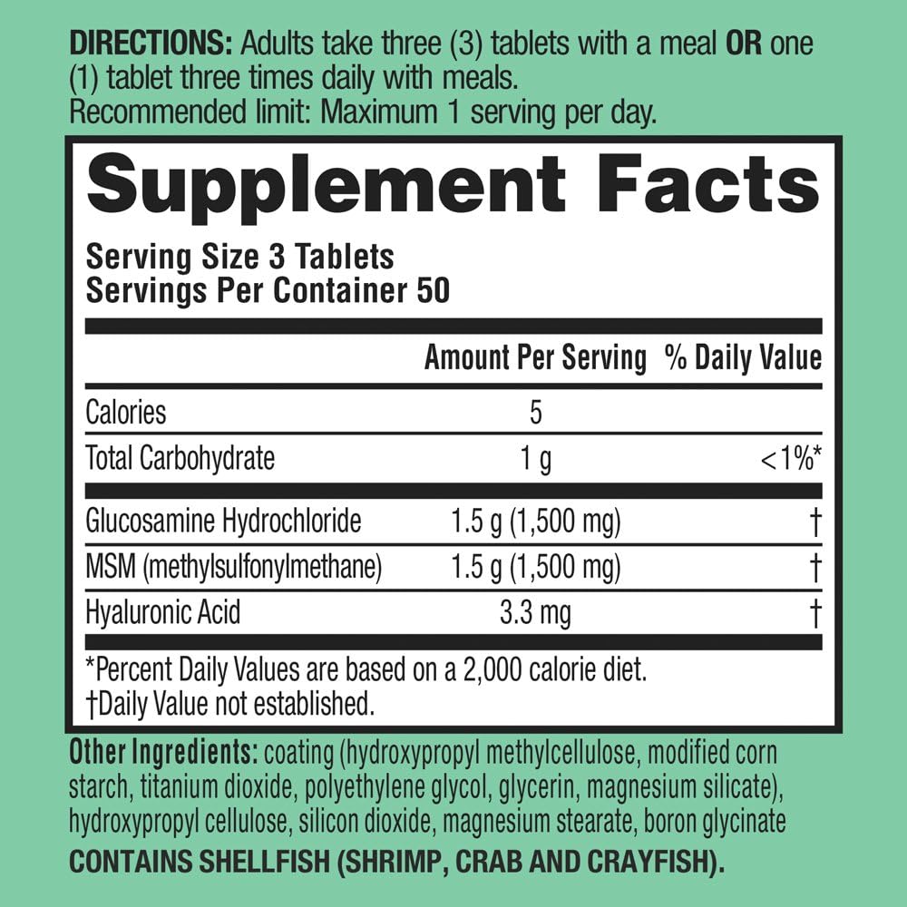 Joint Support Supplement with 1500mg Glucosamine, 1500mg MSM, and Hyaluronic Acid - 150 Tablets