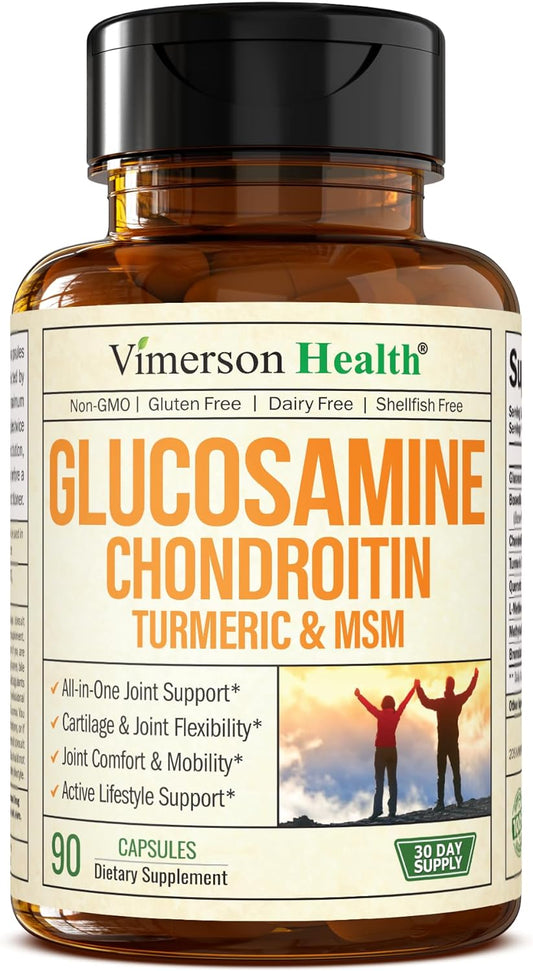 Joint Support Supplement with Glucosamine, Chondroitin, MSM, Turmeric, Boswellia - 1500mg Capsules for Men & Women - Promotes Cartilage & Joint Health - 90 Count