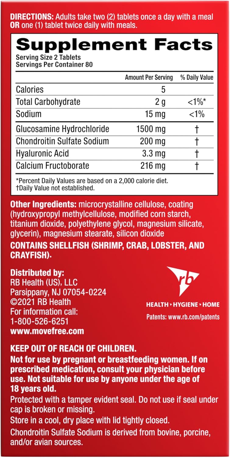 Joint Support Supplement with Glucosamine, Chondroitin, Calcium Fructoborate - 160 Tablets for Mobility & Bone Strength