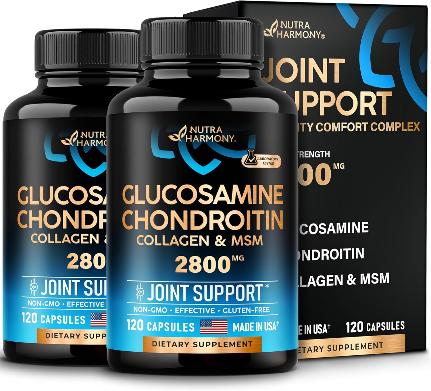 Joint Support Supplement with Glucosamine, Chondroitin, MSM, and Collagen | FSA & HSA Eligible | Made in USA | Flexibility Vitamins for Men & Women | Pack of 2