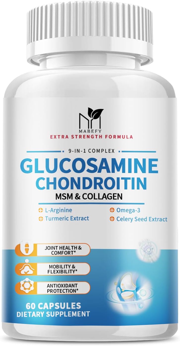 Joint Support Supplement with Glucosamine, Chondroitin, MSM, Collagen, Turmeric - 180 Capsules, Men & Women, Antioxidant Support