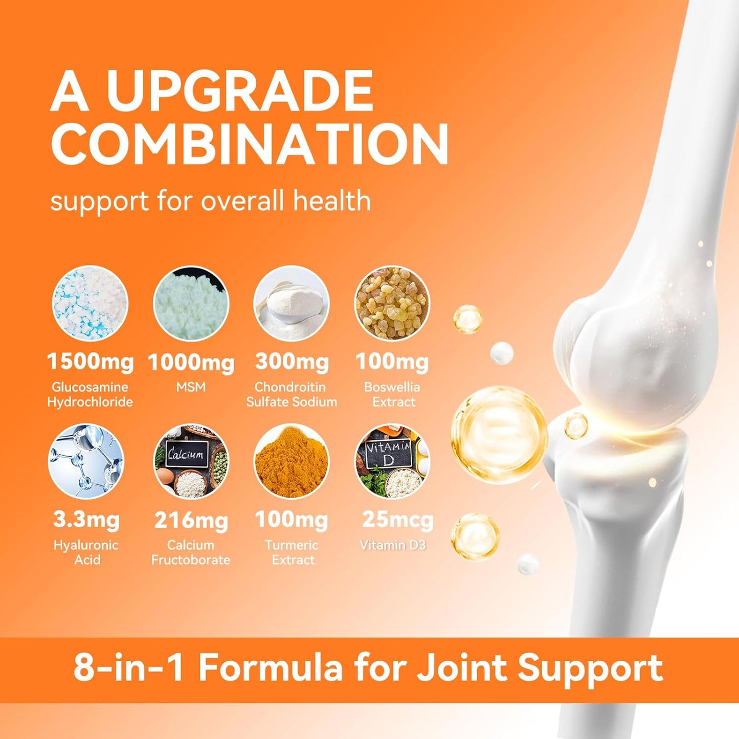 Joint Support Supplement with Glucosamine, Chondroitin, MSM, Turmeric, Vitamin D3, Hyaluronic Acid - Antioxidant & Immune Support Gummies for Adults - 60 Vegan Gummies