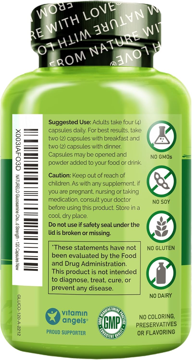 Joint Support Supplement with Glucosamine, Chondroitin, MSM, Boswellia, and Vitamin C - 120 Capsules by NATURELO