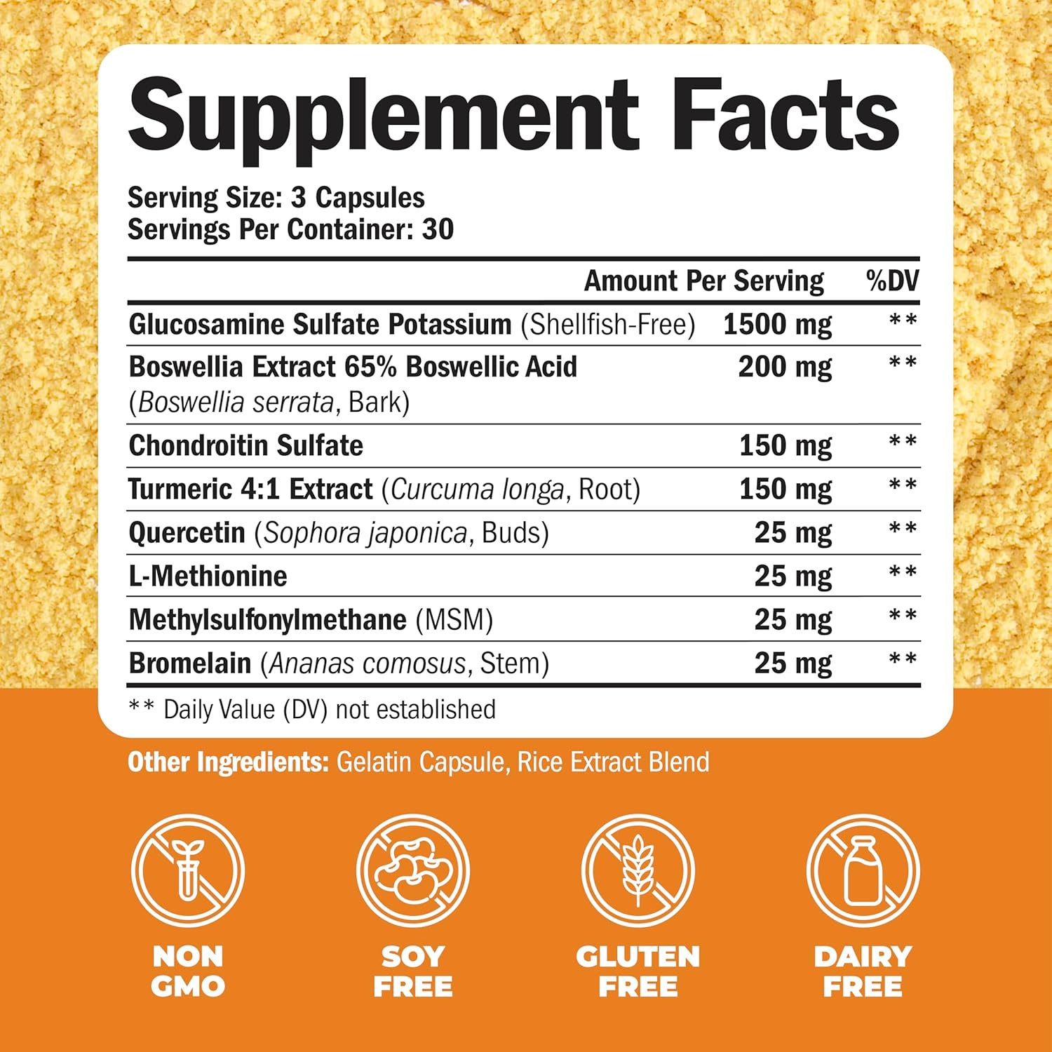 Joint Support Supplement with Glucosamine, Chondroitin, MSM, Turmeric, Boswellia - 1500mg Capsules for Men & Women - Promotes Cartilage & Joint Health - 90 Count