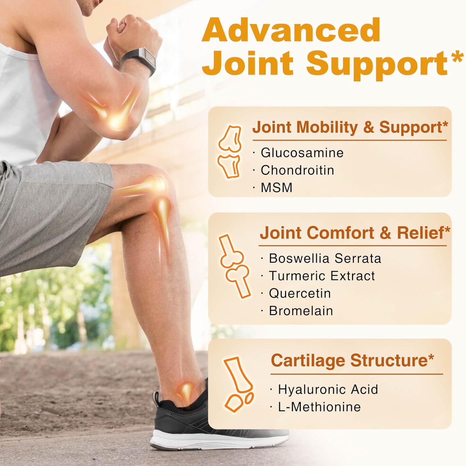 Joint Support Supplement with Glucosamine, Chondroitin, MSM, Turmeric & Boswellia - 120 Capsules for Joint Health & Relief