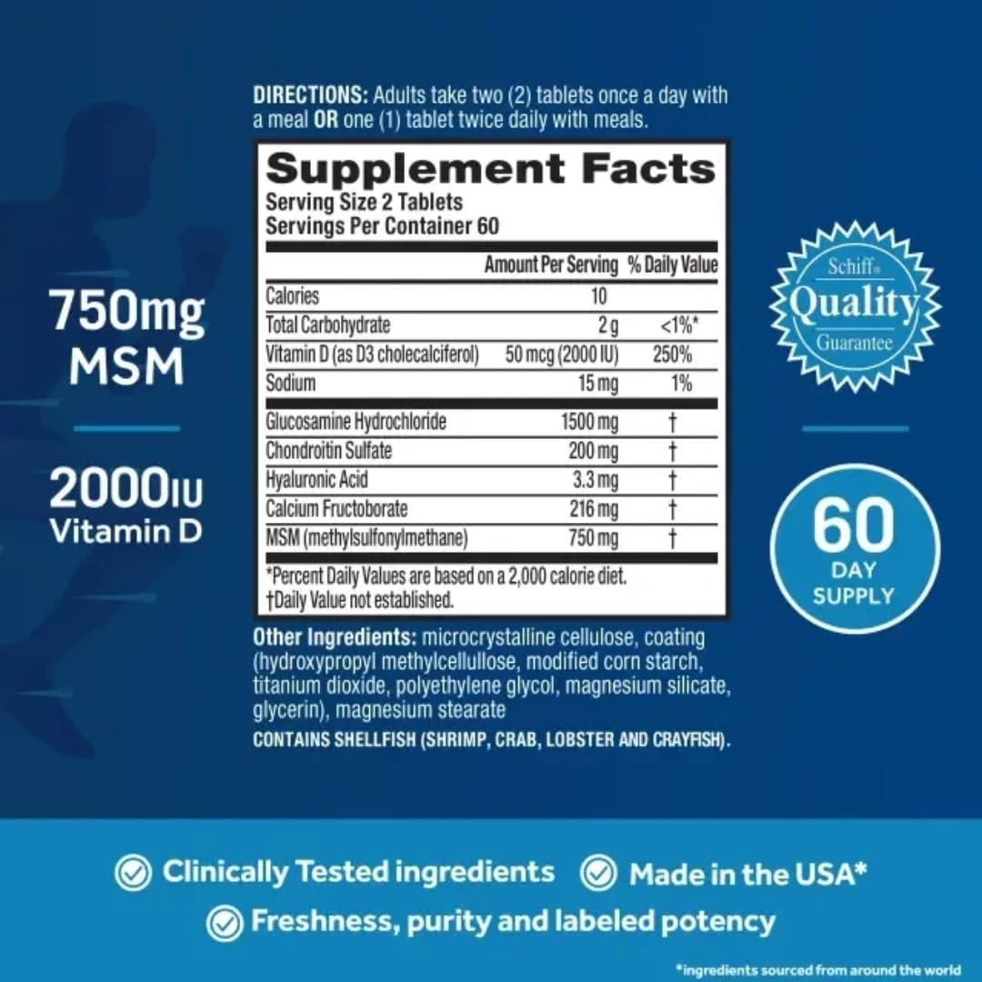 Joint Support Supplement with Glucosamine, Chondroitin, MSM, Vitamin D3 - Supports Mobility, Comfort, Strength, Flexibility, Bone & Immune Health - 120 Tablets (2 Pack)
