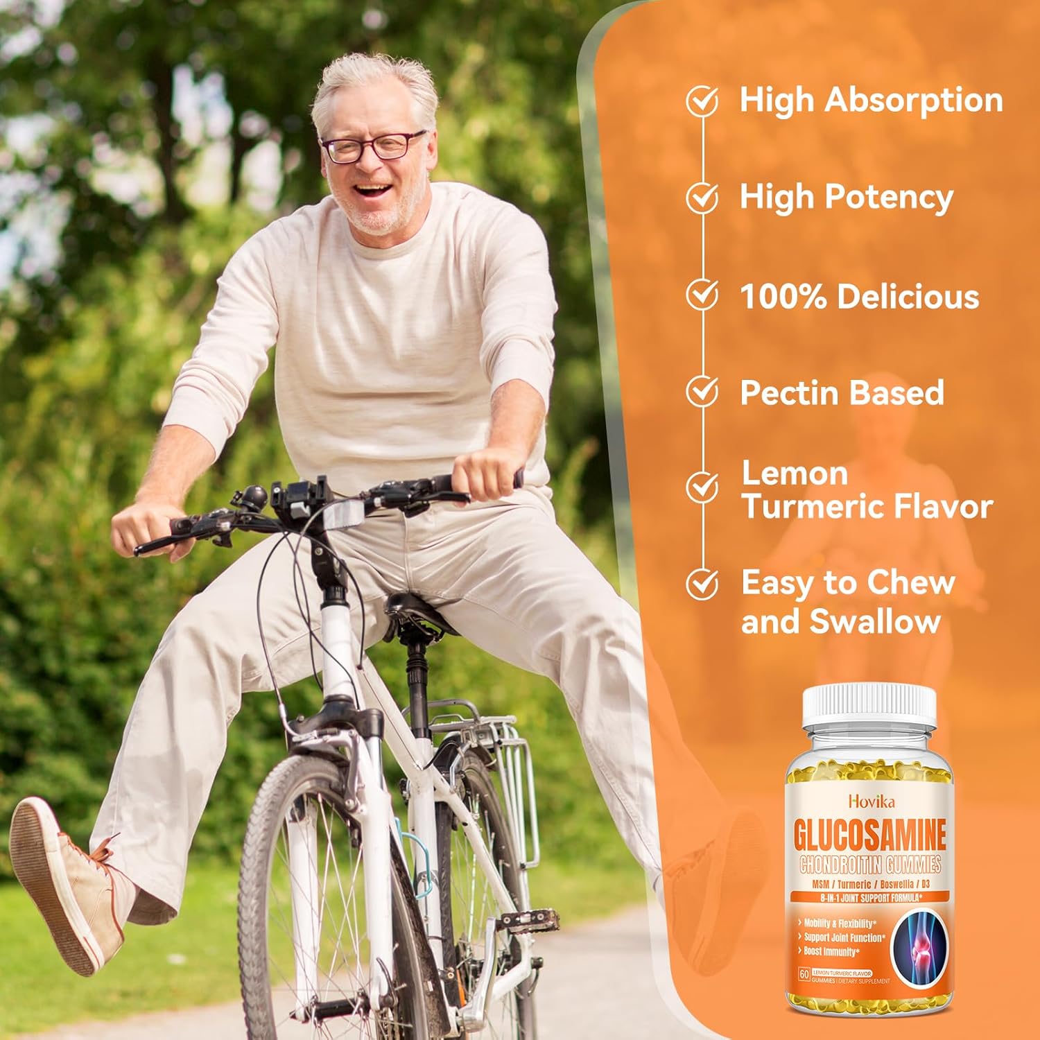 Joint Support Supplement with Glucosamine, Chondroitin, MSM, Turmeric, Vitamin D3, Hyaluronic Acid - Antioxidant & Immune Support Gummies for Adults - 60 Vegan Gummies