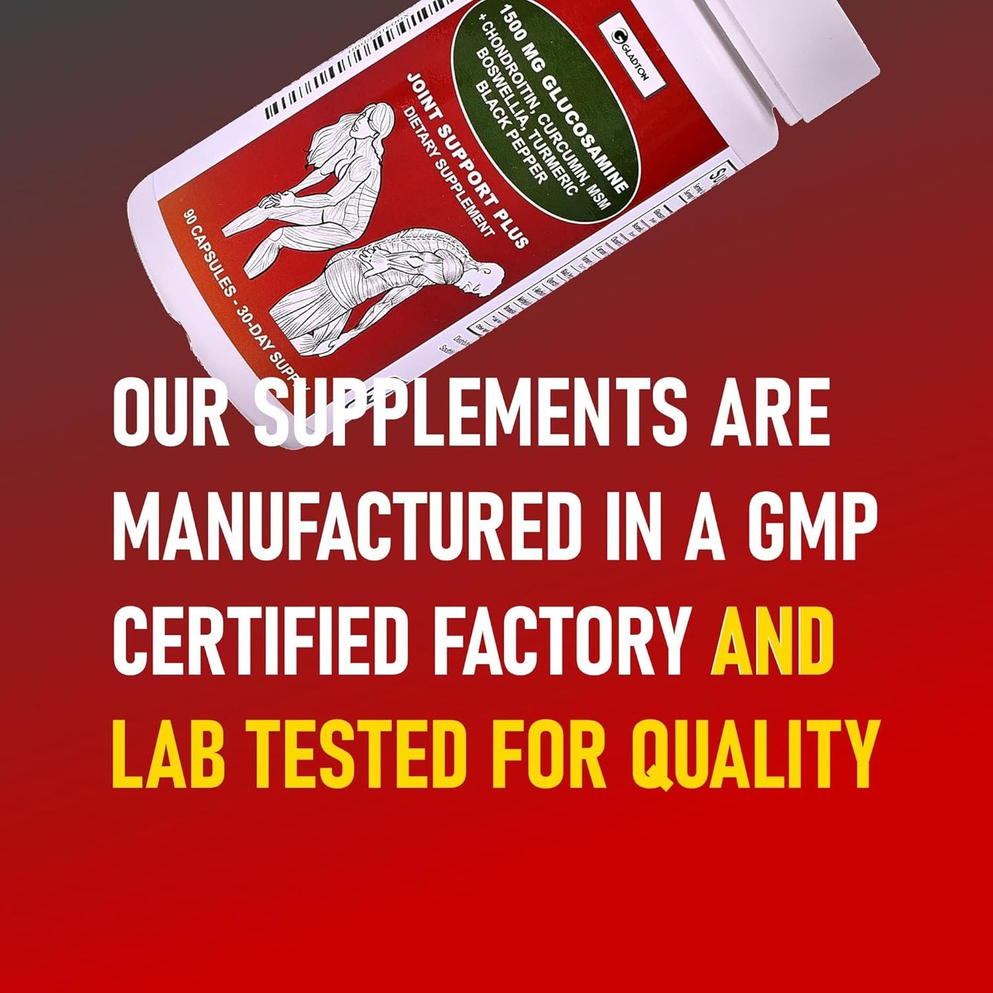 Joint Support Supplement with Glucosamine, Chondroitin, MSM, Curcumin, Turmeric, and Boswellia - 90 Capsules for Bone, Back, Knee, and Hand Flexibility & Mobility - Joint Health for Women & Men