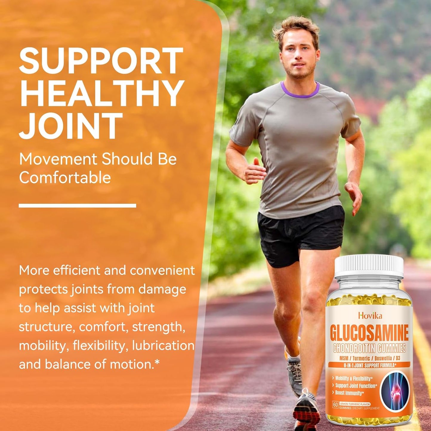 Joint Support Supplement with Glucosamine, Chondroitin, MSM, Turmeric, Vitamin D3, Hyaluronic Acid - Antioxidant & Immune Support Gummies for Adults - 60 Vegan Gummies