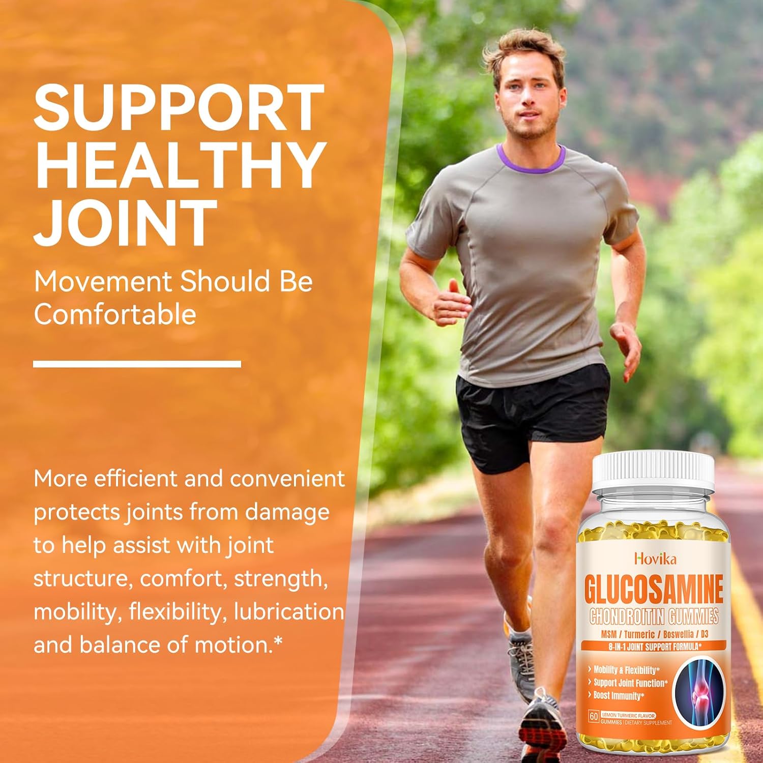 Joint Support Supplement with Glucosamine, Chondroitin, MSM, Turmeric, Vitamin D3, Hyaluronic Acid - Antioxidant & Immune Support Gummies for Adults - 60 Vegan Gummies