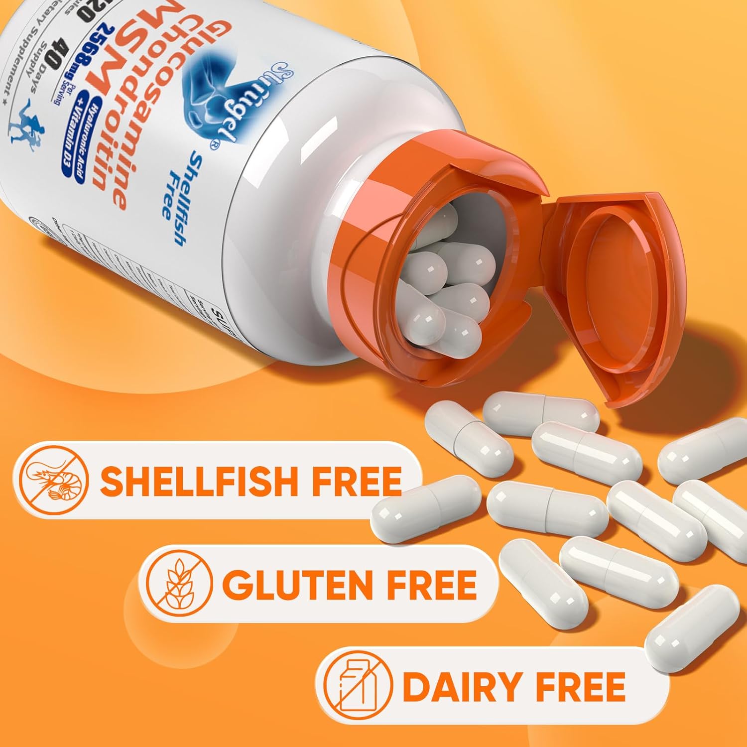 Joint Support Supplement with Glucosamine, Chondroitin, MSM, and Vitamin D3 - Shellfish Free, Non-GMO Formula for Inflammation, Flexibility, and Bone Health