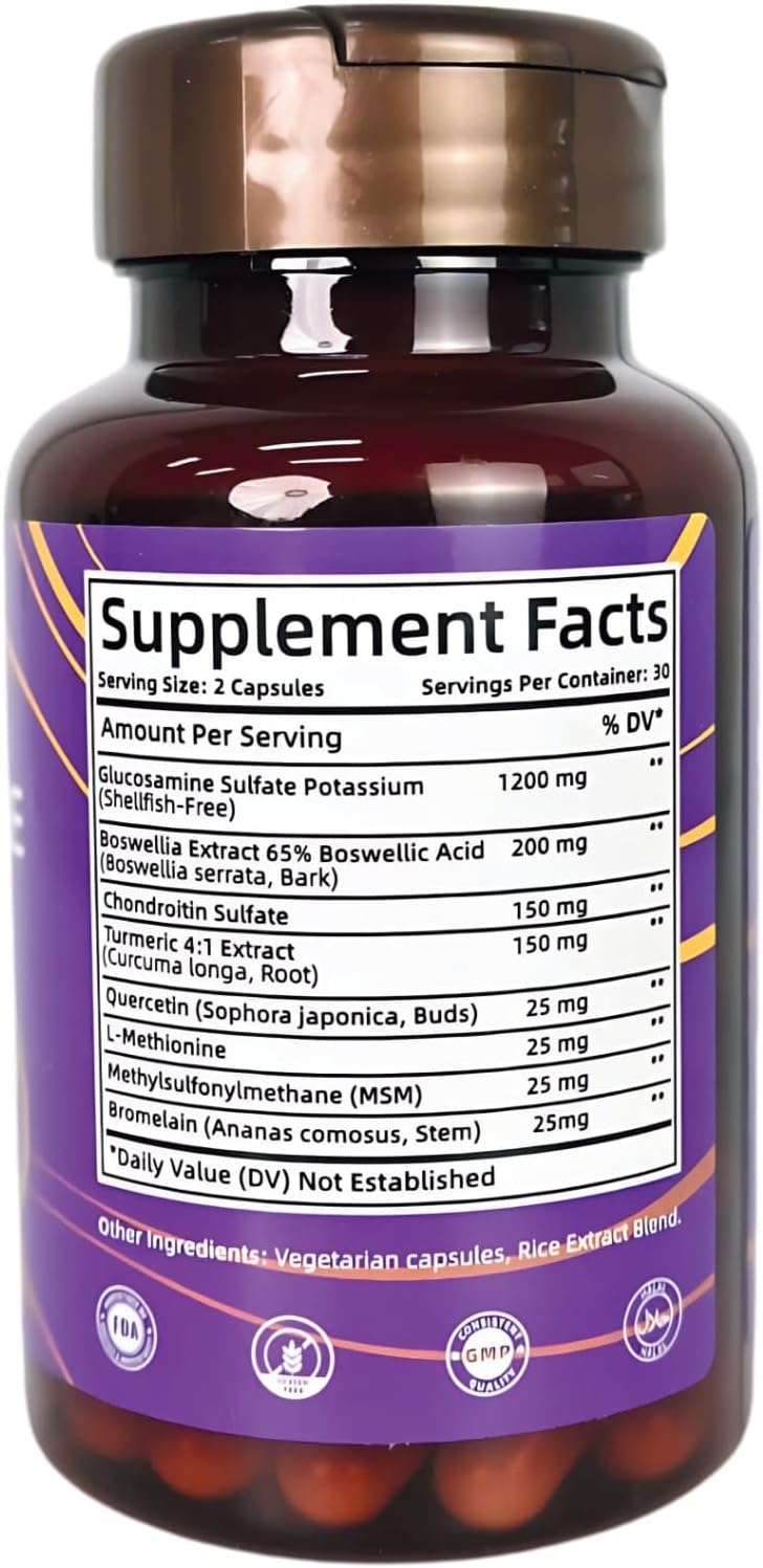 Joint Support Supplement with Glucosamine, Chondroitin, MSM & Turmeric - 60 Capsules for Cartilage & Mobility