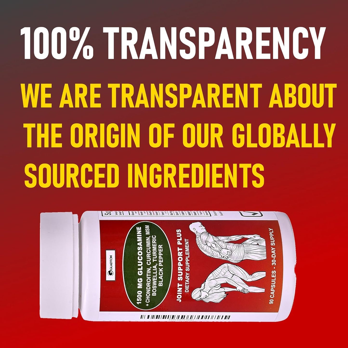 Joint Support Supplement with Glucosamine, Chondroitin, MSM, Curcumin, Turmeric, and Boswellia - 90 Capsules for Bone, Back, Knee, and Hand Flexibility & Mobility - Joint Health for Women & Men