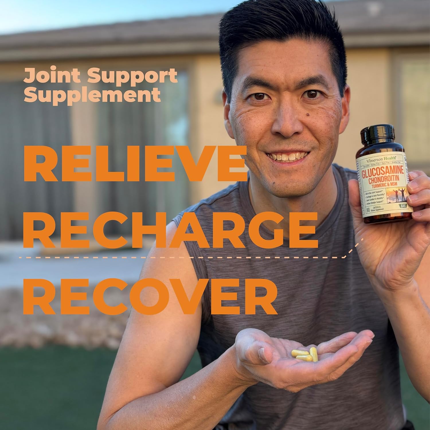 Joint Support Supplement with Glucosamine, Chondroitin, MSM, Turmeric, Boswellia - 1500mg Capsules for Men & Women - Promotes Cartilage & Joint Health - 90 Count