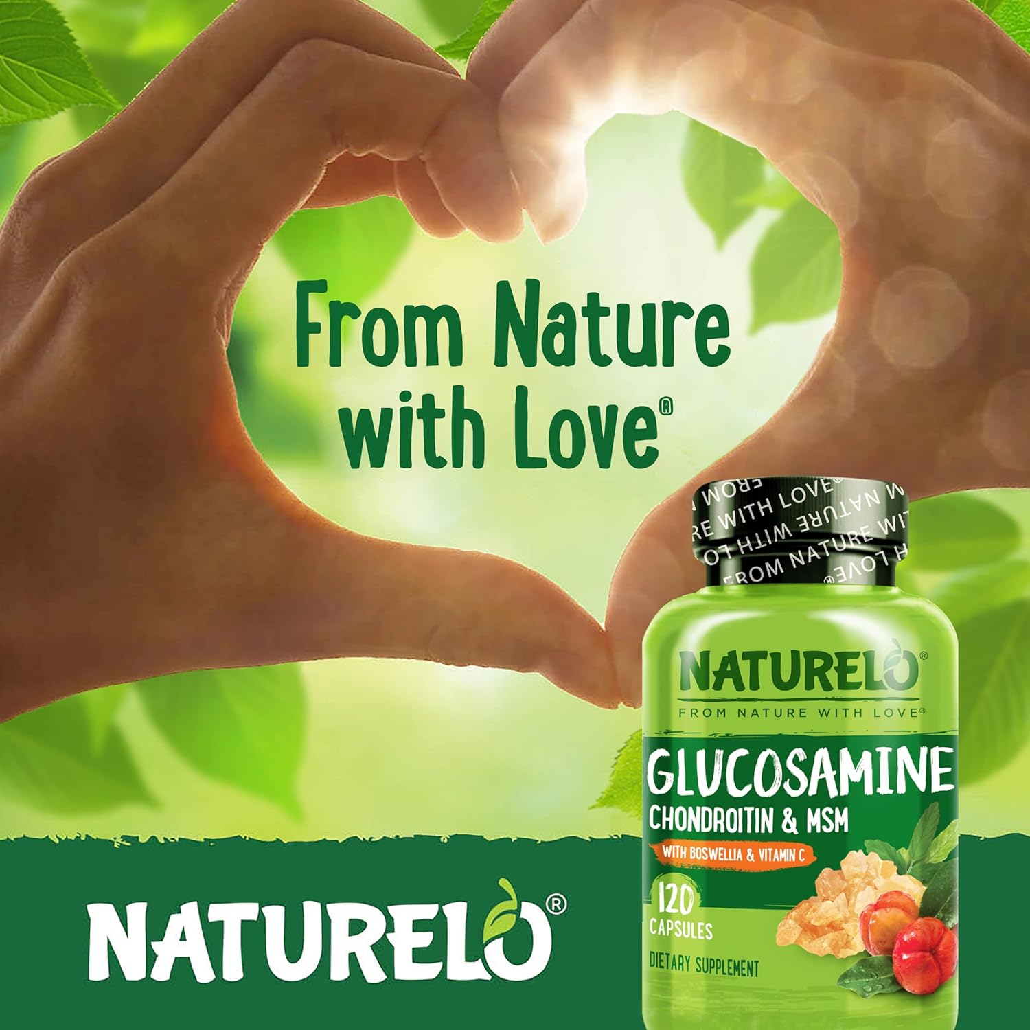Joint Support Supplement with Glucosamine, Chondroitin, MSM, Boswellia, and Vitamin C - 120 Capsules by NATURELO