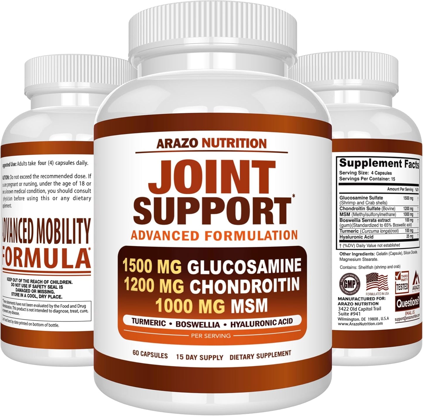 Joint Support Supplement with Glucosamine, Chondroitin, Turmeric, MSM, and Boswellia - 60 Capsules for Bone and Joint Relief