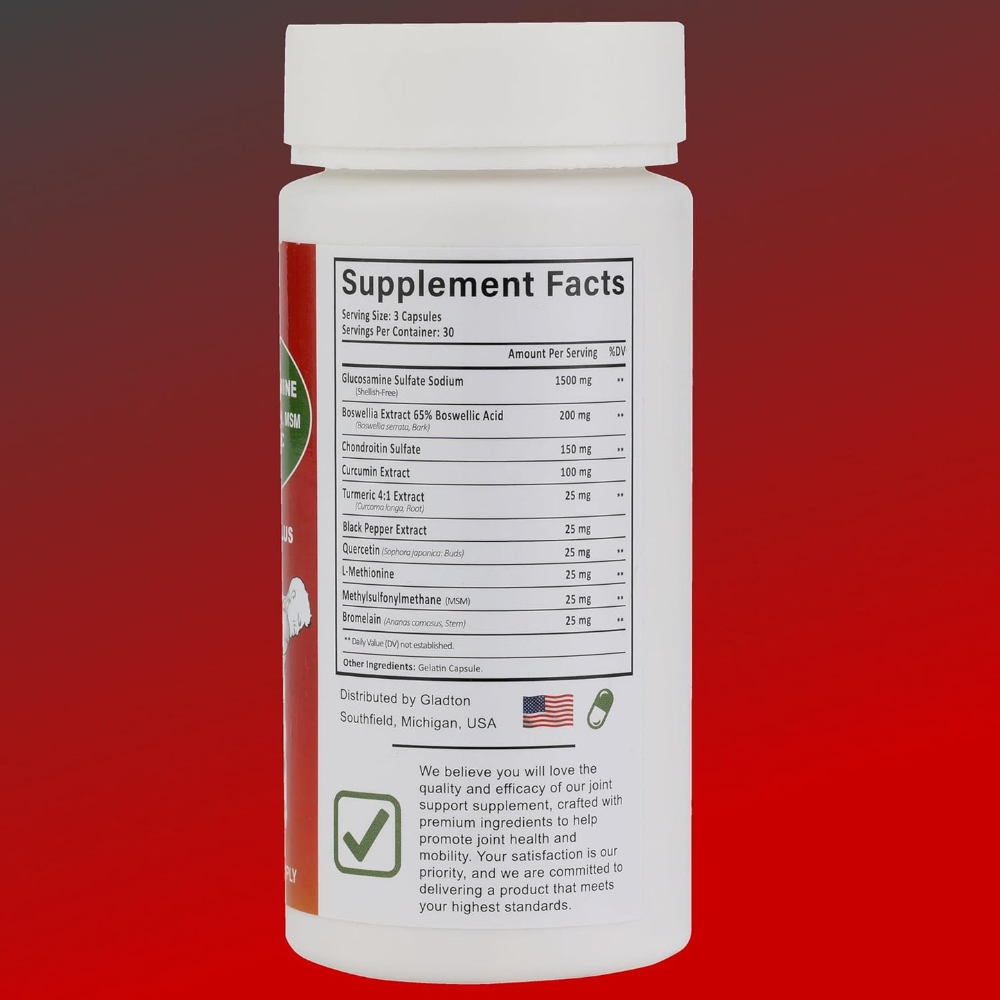 Joint Support Supplement with Glucosamine, Chondroitin, MSM, Curcumin, Turmeric, and Boswellia - 90 Capsules for Bone, Back, Knee, and Hand Flexibility & Mobility - Joint Health for Women & Men