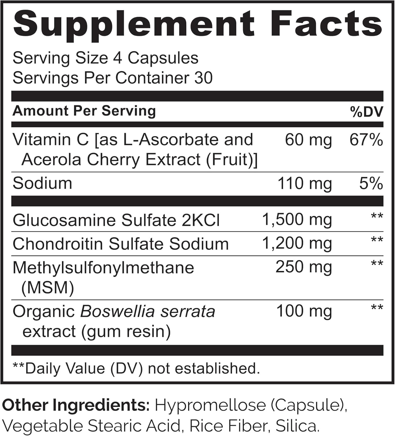 Joint Support Supplement with Glucosamine, Chondroitin, MSM, Boswellia, and Vitamin C - 120 Capsules by NATURELO