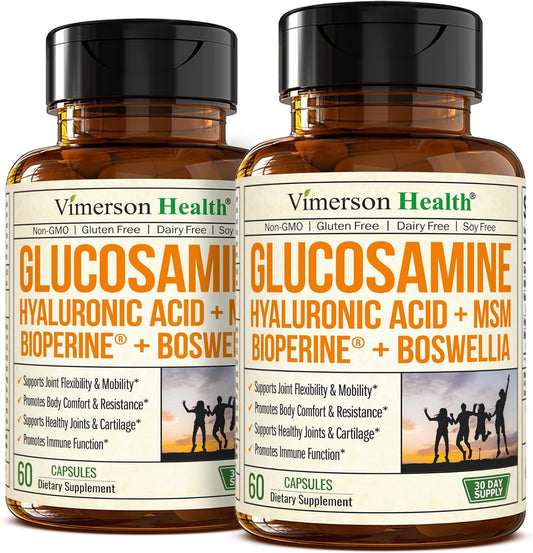 Joint Support Supplement with Glucosamine, Hyaluronic Acid, MSM & Boswellia - Antioxidant & Inflammatory Support for Joint Health. 2 Pack.