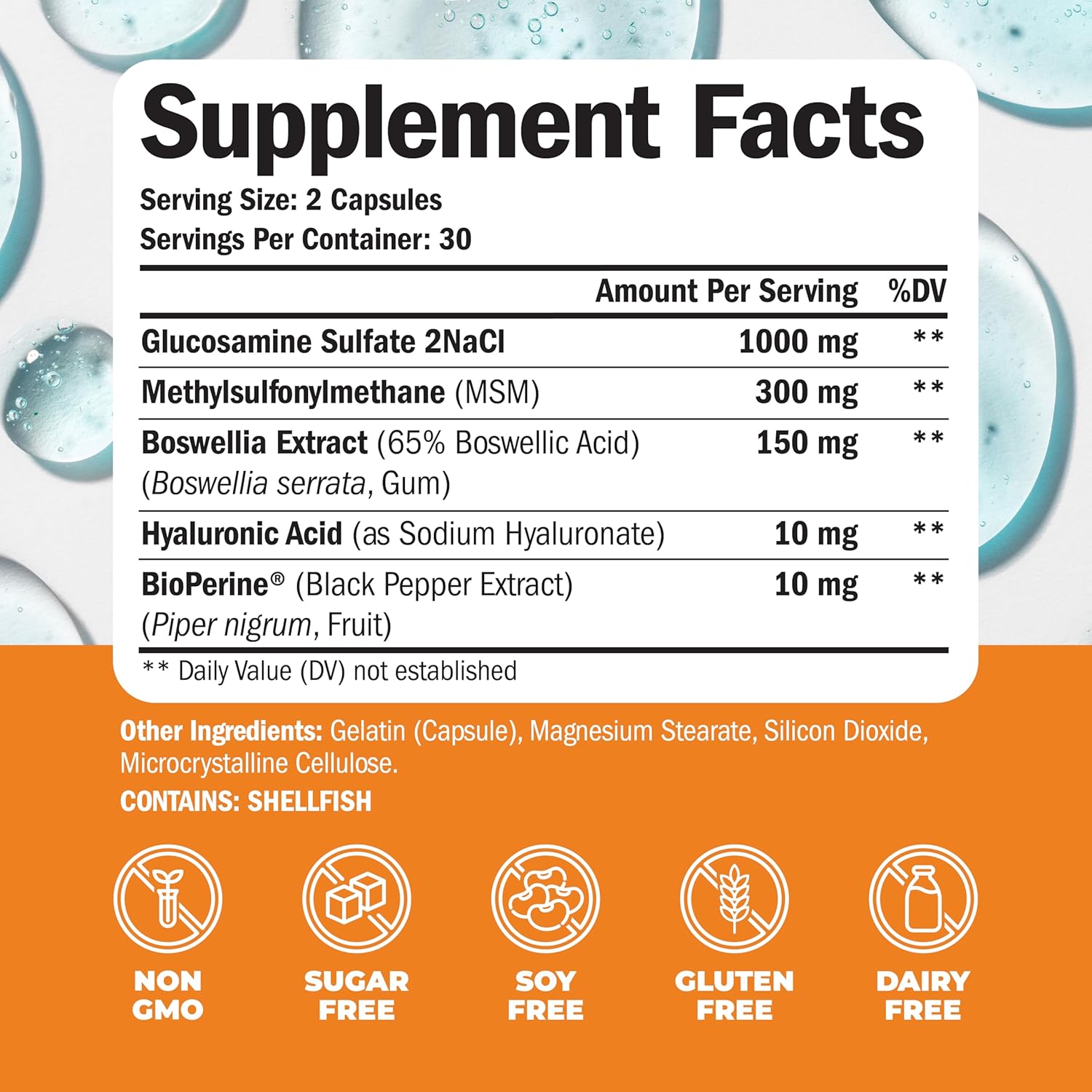 Joint Support Supplement with Glucosamine, Hyaluronic Acid, MSM & Boswellia - Antioxidant & Inflammatory Support for Joint Health. 2 Pack.