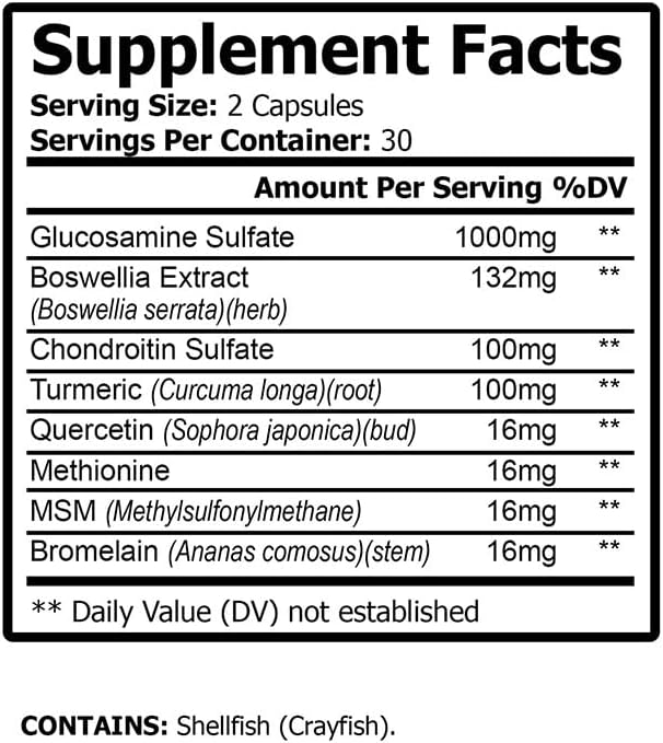 Joint Support Supplement with Glucosamine, Turmeric, Boswellia, MSM for Back, Knees, Hands - USCare Nutrition