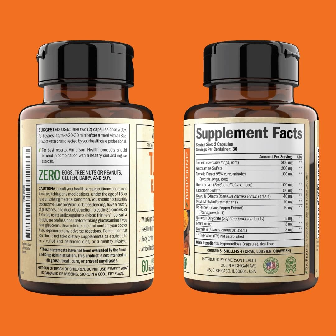 Joint Support Supplement with Turmeric, Glucosamine, and Chondroitin for Men & Women - Includes Ginger, Boswellia, MSM, and Black Pepper for Immune Health - 60 Capsules