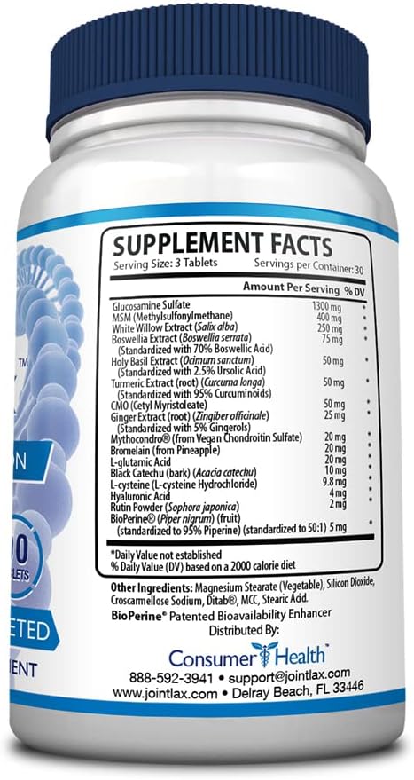 Jointlax Ultimate Joint Support Supplement - Enhance Mobility with Glucosamine, Chondroitin, Turmeric, BioPerine - High Absorption - 90 Vegan Tablets