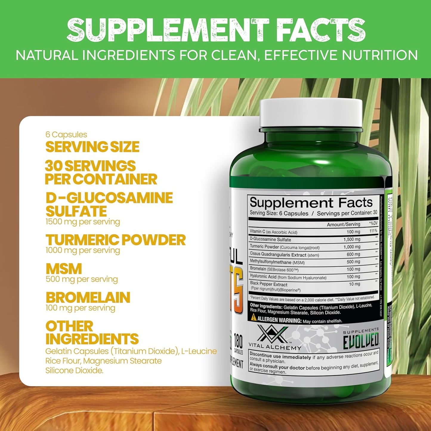 Joyful Joints Support Supplement for Women & Men with MSM, Glucosamine Sulfate, Turmeric, Hyaluronic Acid, Bromelain, Bioperine - 180 Capsules, USA Made